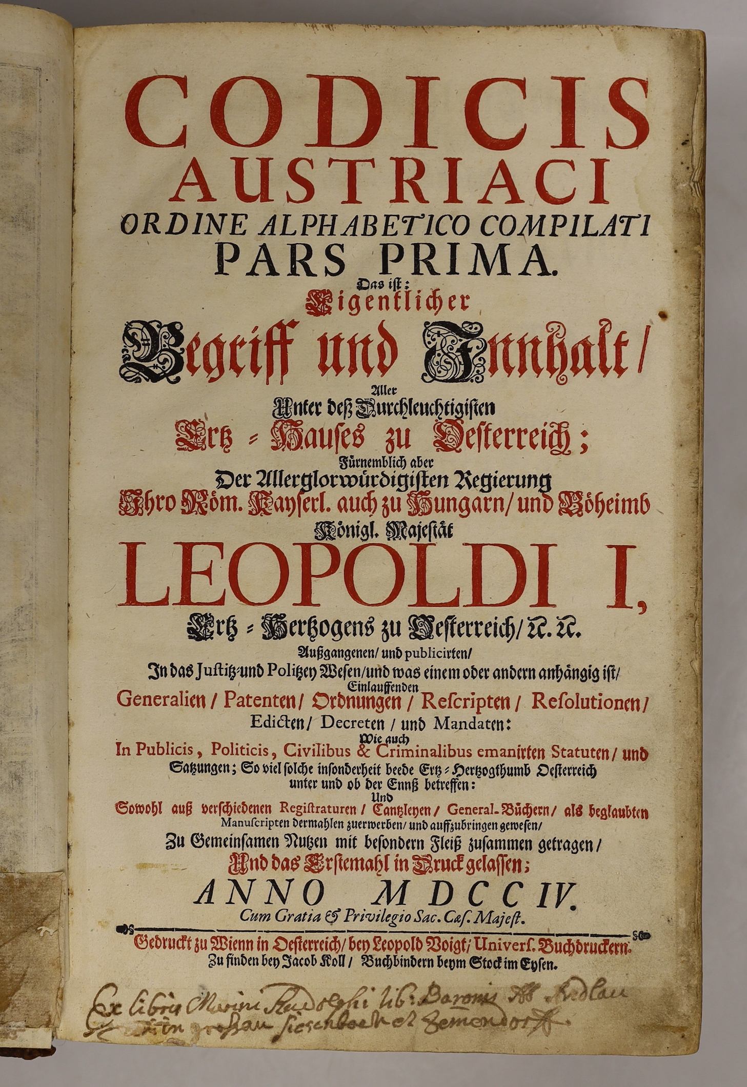 Codicis Austriaci, published 1704, one volume